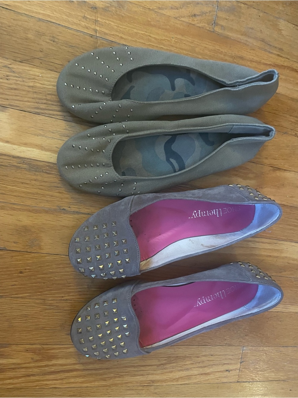 Report Gray Suede Studded Ballet Flats with Pink Insole